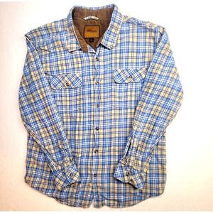 Venado Men's Plaid Flannel‎ Shirt 2XL Blue Tan Cotton Blend, Corduroy Collar